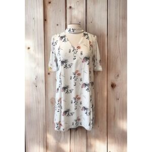 Blu Pepper Floral Print Dress Choker Neck Short Sleeve Casual White Boho